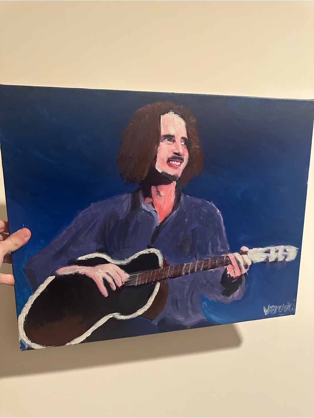 Chris Cornell Blue Guitarist Portrait Painting - Handpainted Wall Art 16x20